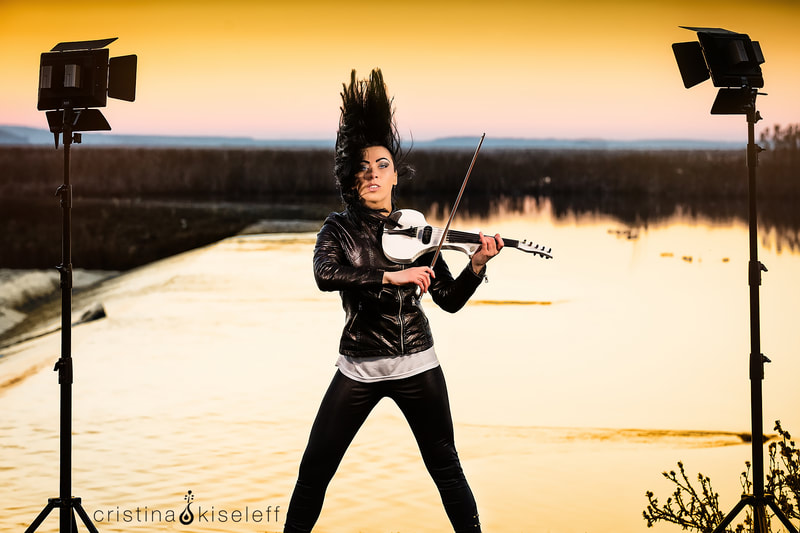 Cristina Kiseleff Electric Violinist Behind the scenes photo while in the making for a new music video